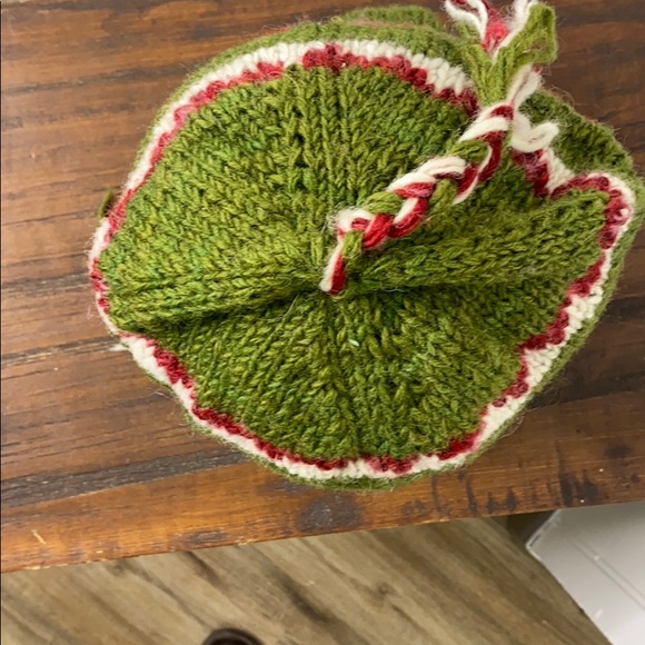 Vintage Green Red 100% Wool Knit Trapper Style Hat - Picture 6 of 9